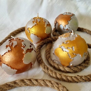 Globe motief kaars, aarde, wereldbol kaars, metallic, decoratie, steampunk, handgemaakt, cadeau