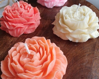 Candela rosa, peonia, candela con motivo fatta a mano, regalo