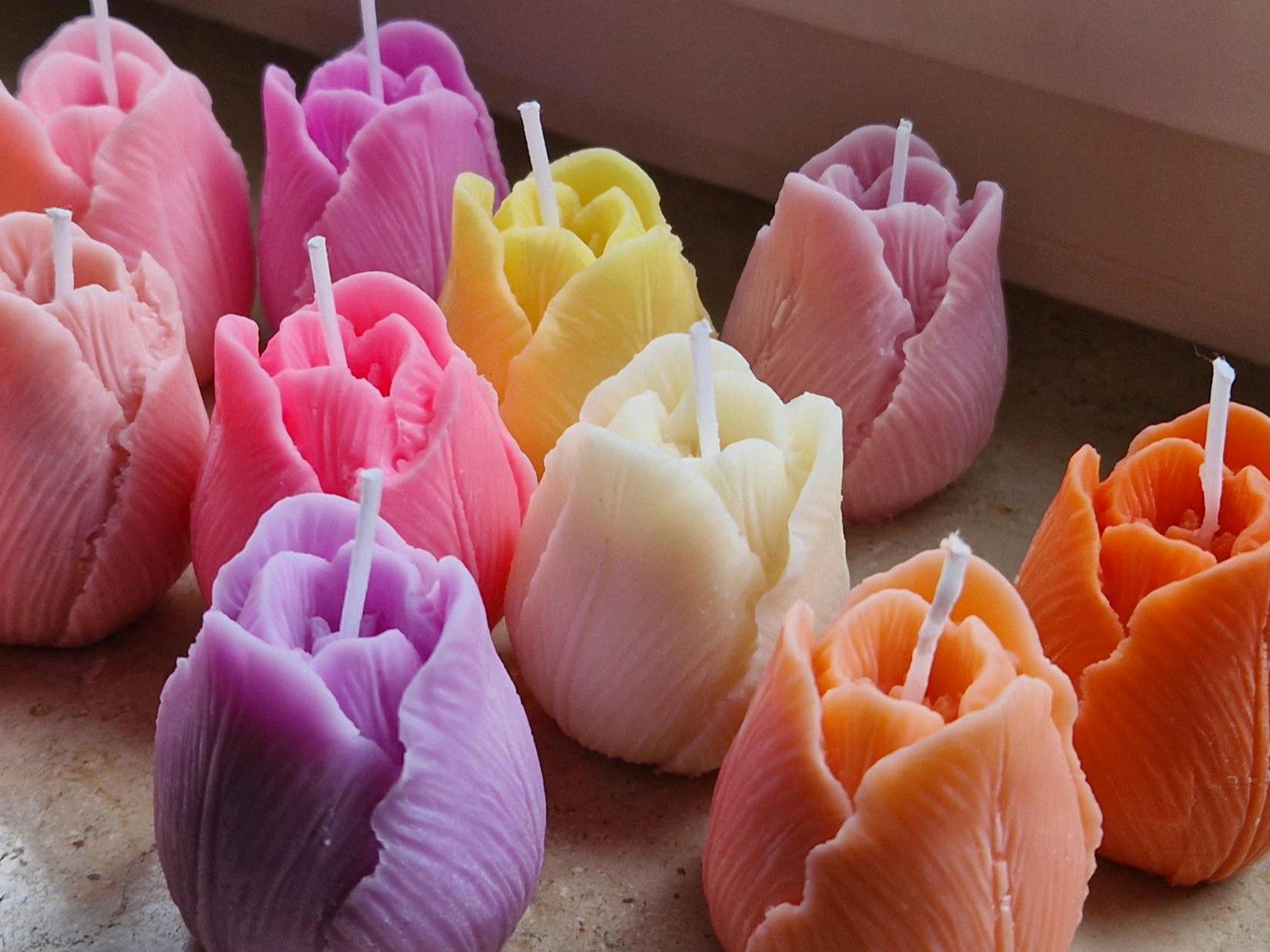 Set 12 Candele A Forma Di Tulipano Colorato – Bomboniere 10 Cm Per Matrimoni, Comunioni E Feste Primaverili