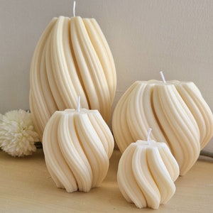 Juego de velas en espiral XXL, con ondas, giros y espirales, hechas a mano, para regalo.