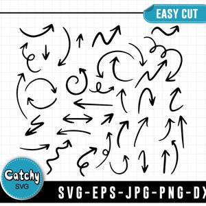 May include: A set of 25 hand-drawn black arrows in various styles, including curved, straight, and wavy arrows. The arrows are on a white background with a grid pattern.