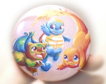 Kanto Starters (Squirtle, Charmander & Bulbasaur) Pokemon 56 mm Button