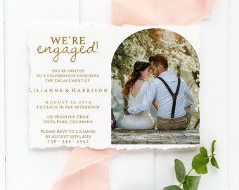 DRUCKBARE Minimalistische Verlobungseinladung, downloadbare doppelseitige Verlobungseinladung, personalisierbare Hochzeitsvorlage, 5x7"