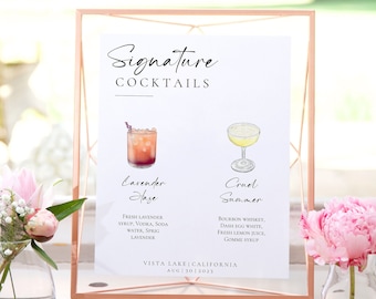 Minimalistische Hochzeits-Bar-Menü-Vorlage, 8x10 "Bar - Signature Cocktails Hochzeitsschild Templett, modernes Hochzeitsgetränk Schild druckbar EDITIERBAR