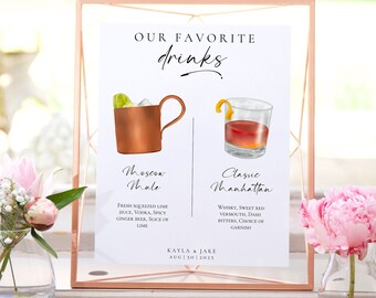 Fügen Sie zusätzlich 1 Getränk hinzu - benutzerdefinierte Signatur Cocktails, digitaler Aquarelldruck, auf Bestellung gefertigtes Getränkemenü, personalisierte Aquarellzeichnung