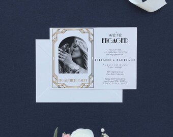 DIY Verlobungspaket - Sign and Invitation Template, doppelseitig, 5x7" | 18x24", Editierbares Templett, Art Deco Modernes Verlobungsschild