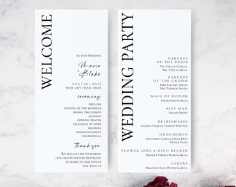 AUSDRUCKBARES DIY Hochzeits-Programm, minimalistisches editierbares Zeremonienprogramm, personalisierte Zeitleiste, Templett Download