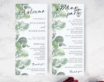 DRUCKBARES DIY Babyatmen Hochzeits-Programm, eukalyptus editierbares Zeremonienprogramm, personalisierte Zeitleiste, Templett Download, individualisierbar