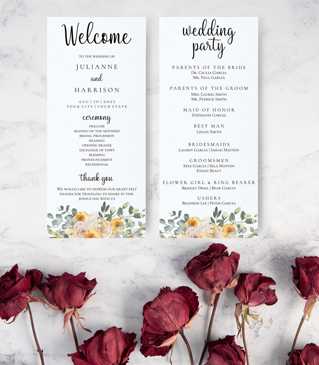 PRINTABLE DIY Floral Wedding Program, Editable Ceremony Program ...