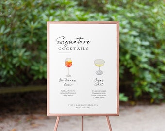 Minimalistische Hochzeits-Bar-Menü-Vorlage, 8x10 "Bar - Signature Cocktails Hochzeitsschild Templett, modernes Hochzeitsgetränk Schild druckbar EDITIERBAR