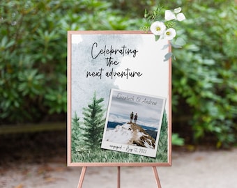 Polaroid Engagement Party Willkommen Poster Vorlage, 18x24", Bearbeitbares Templett, Adventure Engagement Sign