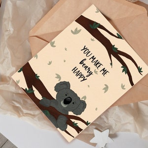 STAMPABILE Koala bear valentine, Happy Valentine's Day's card, digital download biglietti di San Valentino, I love you beary much, punny valentine