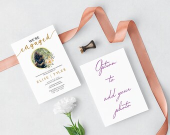 DRUCKBARE Minimalistische Verlobungseinladung, downloadbare doppelseitige Verlobungseinladung, personalisierbare Hochzeitsvorlage, 5x7"