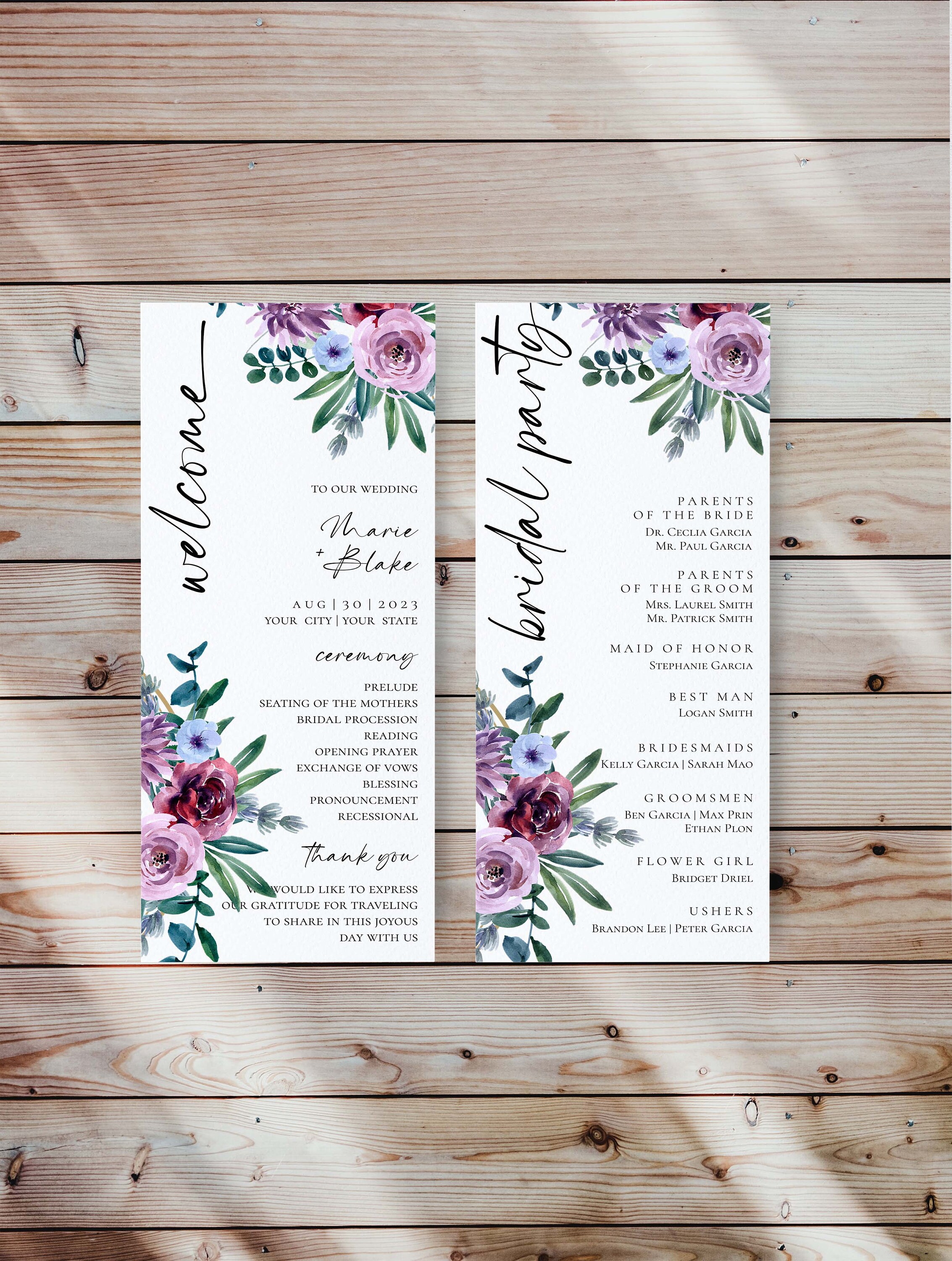 PRINTABLE DIY Wedding Program, Watercolor Moody Florals Editable ...