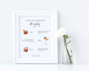 His, Hers, and Ours Hochzeit Bar Menü Vorlage, 8x10 "Bar - Signature Cocktails Schild Templett, modernes Trink Schild Printable EDITIERBAR