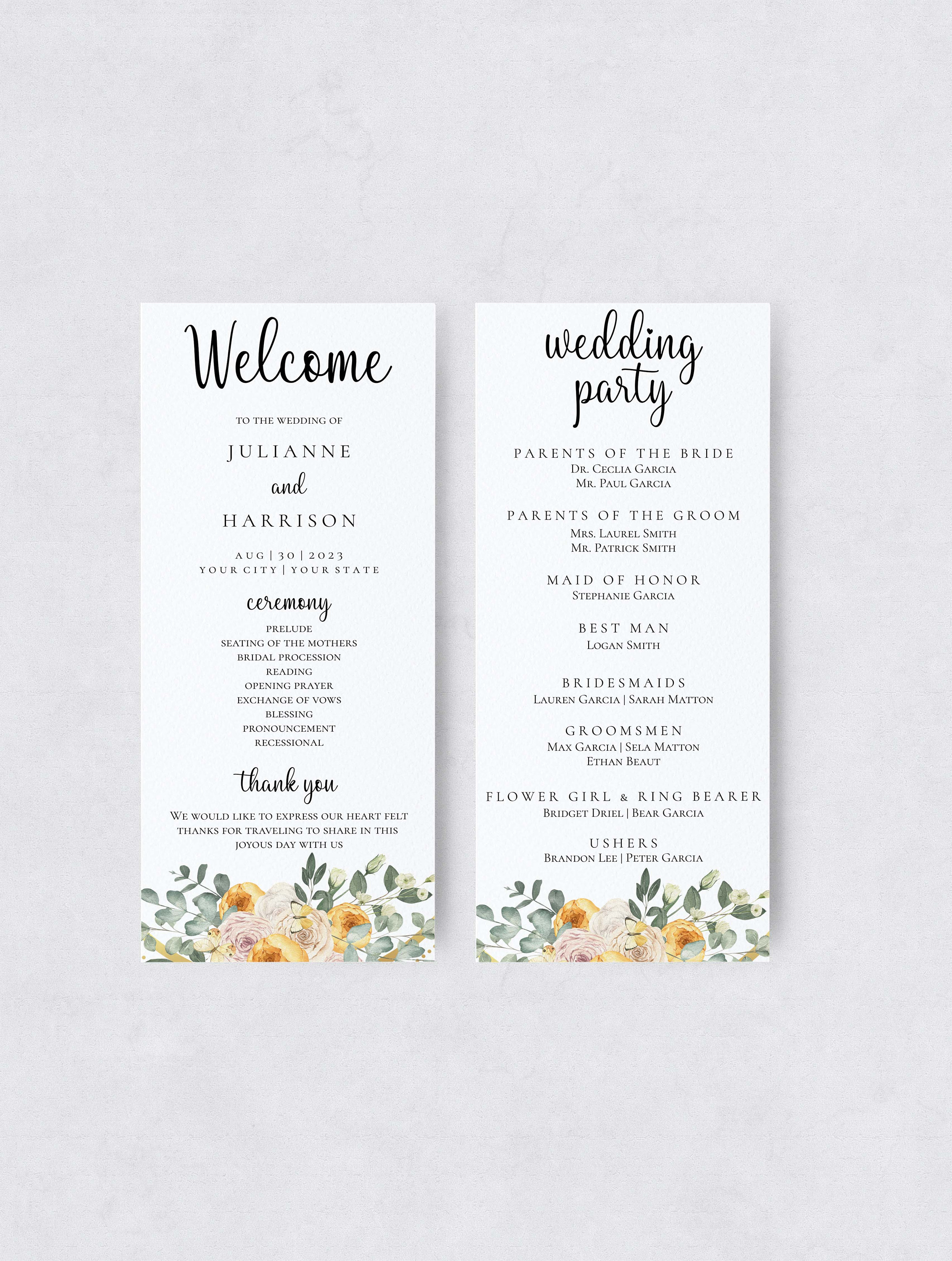 PRINTABLE DIY Floral Wedding Program, Editable Ceremony Program ...