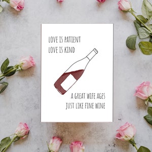 Biglietto d'auguri d'amore stampabile, download digitale compleanno moglie, biglietto di San Valentino, download digitale anniversario, carta del vino punny