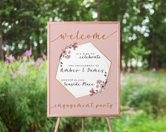 Blush Engagement Party Willkommen Poster Vorlage, 18x24", Editierbare Templett, Elegantes modernes Verlobungsschild