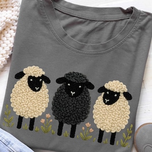 Skurrile Schaf-Trio PNG, Faux Yarn Stickerei-inspirierte Clipart, digitaler Download, kommerzielle Nutzung