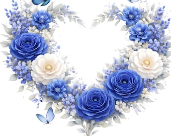 17 Watercolor Floral Heart Wreath Clipart | Romantic Flower Frames (Digital Download)