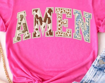 Amen Pearl Animal Print Varsity Christian PNG Boutique Faith Shirt Design, Digital Download