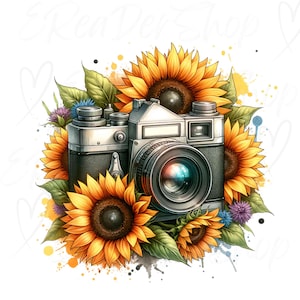 20 Aquarell Floral Kamera, Vintage Kamera Clipart, digitaler Download, PNG, transparenter Hintergrund, digitaler Download, kommerzielle Nutzung