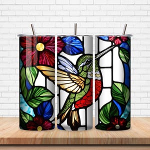 Cute Stained Glass Humming Bird 20oz Skinny Tumbler Wrap Sublimation, Stained Glass Humming Bird Png, Instant Download, Commercial use