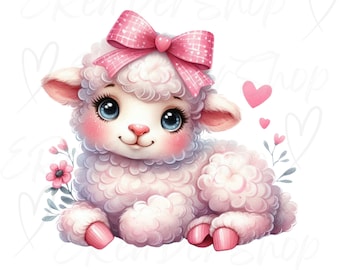 Cute Lamb Clipart, Watercolor Nursery Art (Digital Download)