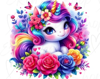 25 Watercolor Unicorn Clipart, Cartoon Baby Animal, Commercial Use (Digital Download)