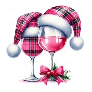 30 aquarel kerstwijnglas sublimatie, wijnglas met kerstmuts, kerstclipart, png, digitale download, commercieel gebruik