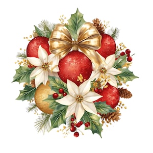 Watercolor Christmas Poinsettias Clipart Bundle: Printable Holiday Designs ,PDF Download