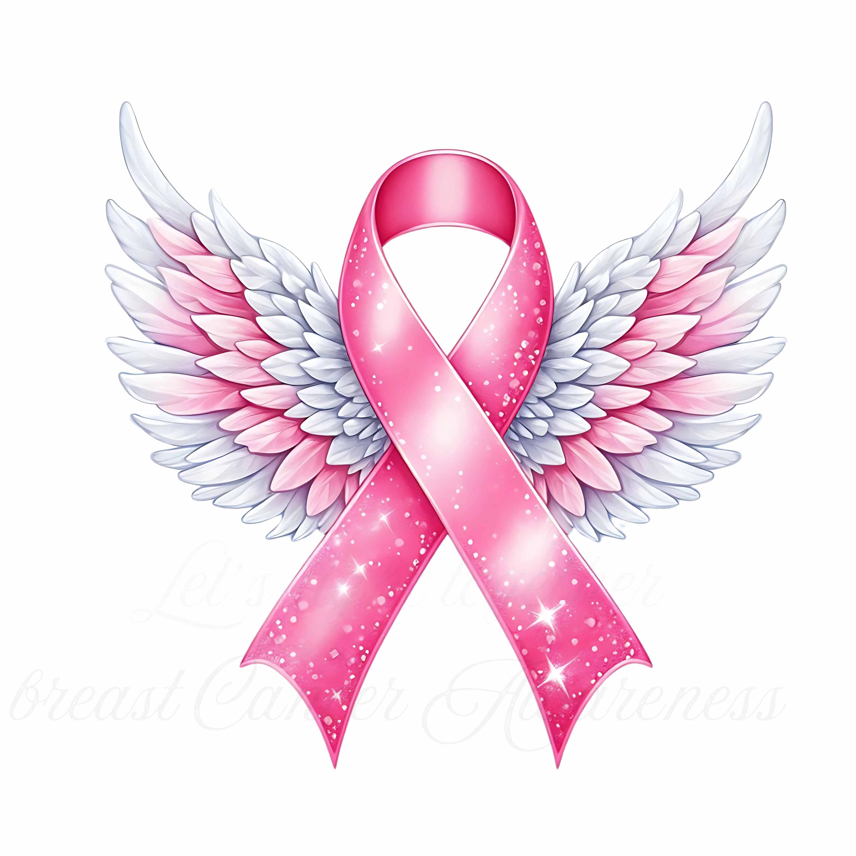 12 Angel Wings Pink Ribbon Png, Breast Cancer Awareness Clipart ...