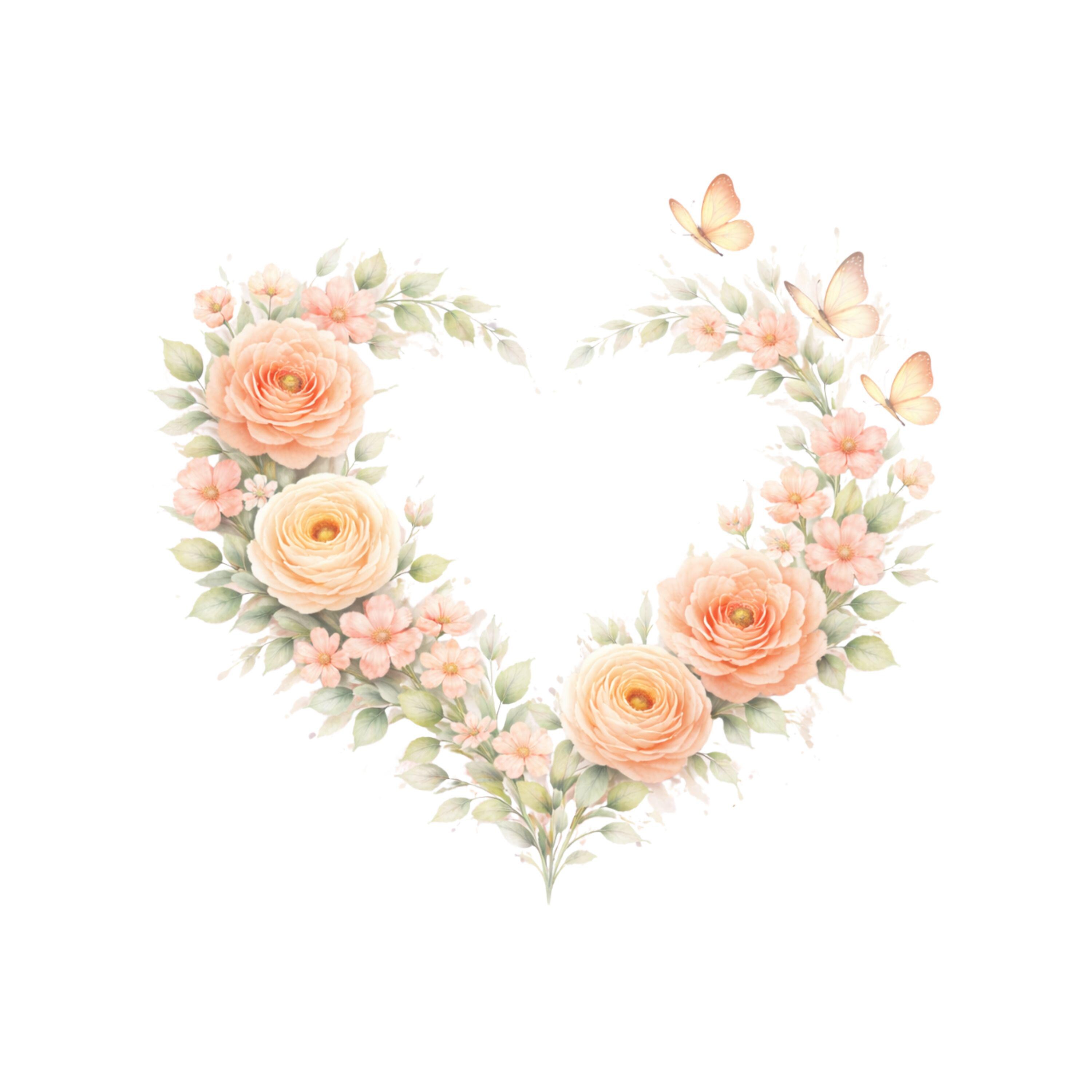 17 Watercolor Floral Heart Wreath Clipart | Romantic Flower Frames ...