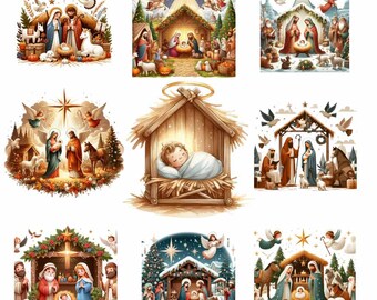 Watercolor, Nativity Scene, Birth of Jesus,  Christmas Clipart, Jesus Birth PNG, Mary & Joseph,  Christmas PNG,  Printable, Commercial Use,