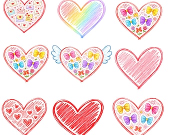 Paquete de imágenes prediseñadas PNG de corazones de San Valentín / Corazones de amor dibujados a mano (descarga digital)