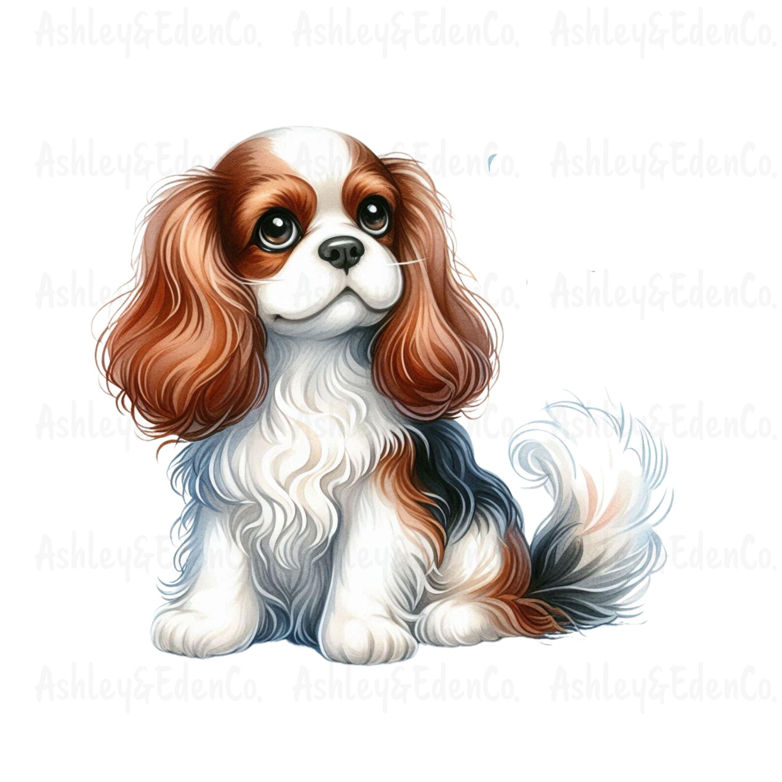 Cavalier King Charles Spaniel Clipart, Cute Puppy Dog Portrait, Digital ...