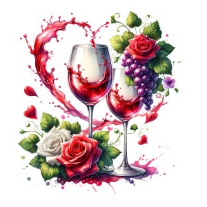 15 Aquarell Valentinstag Weinglas Sublimation, Romantische Weingläser, Valentinstag Clipart, PNG, digitaler Download, kommerzielle Nutzung