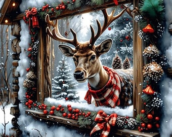 Woodland Animals Christmas Clipart: Christmas Windows PNG Bundle Digital Download, Commercial Use