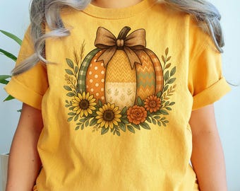 Calabaza vintage patchwork PNG: Diseño otoñal cottagecore (descarga digital, uso comercial)