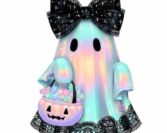 Tęczowe duchy z kreskówek Clipart: Halloween PNG, cyfrowe pobieranie do użytku komercyjnego