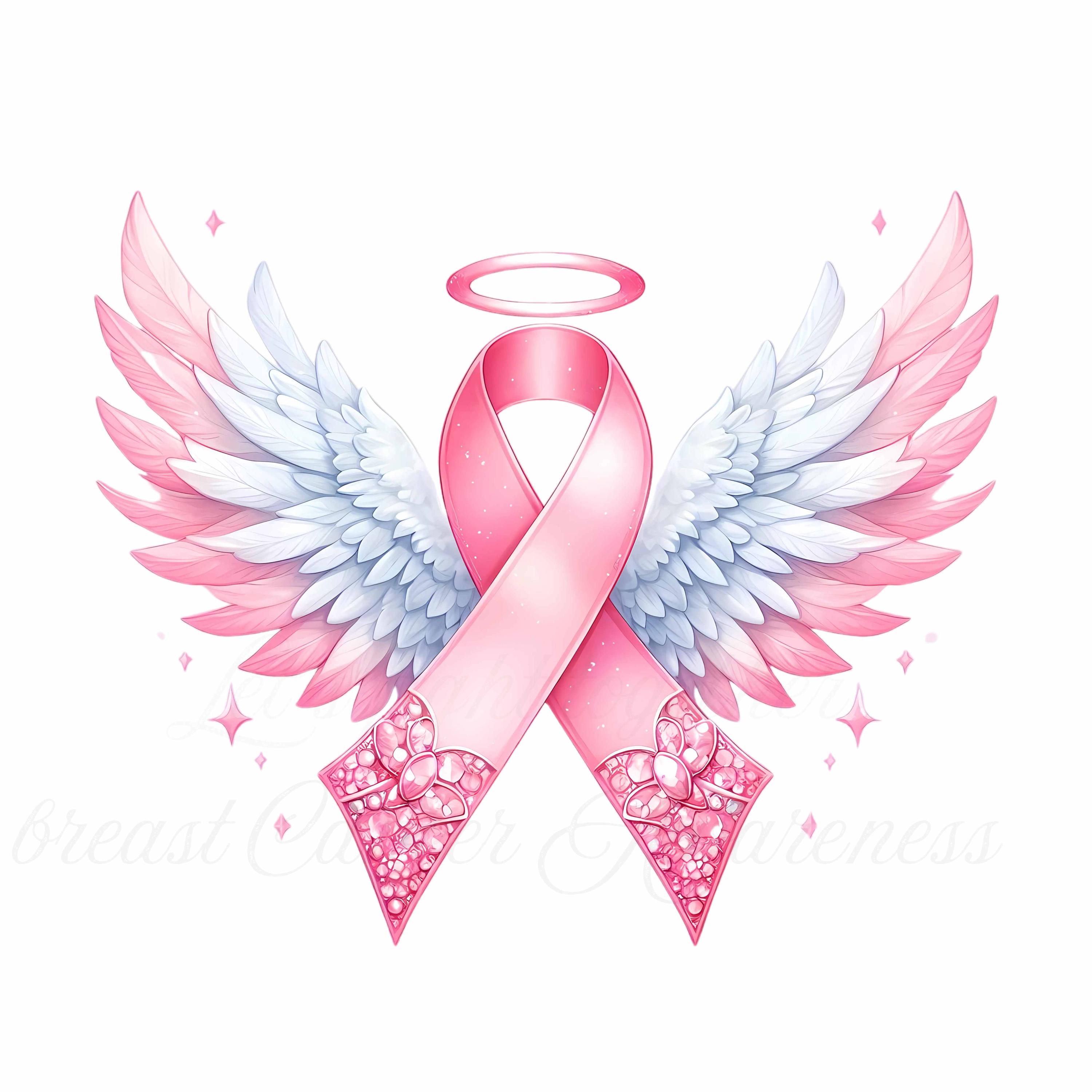12 Angel Wings Pink Ribbon Png, Breast Cancer Awareness Clipart ...