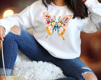Colourful Watercolor Floral Butterfly T-Shirt Design, Watercolor  Spring Butterfly T-Shirt, Sweatshirt PNG, Instant Download, Commercial use