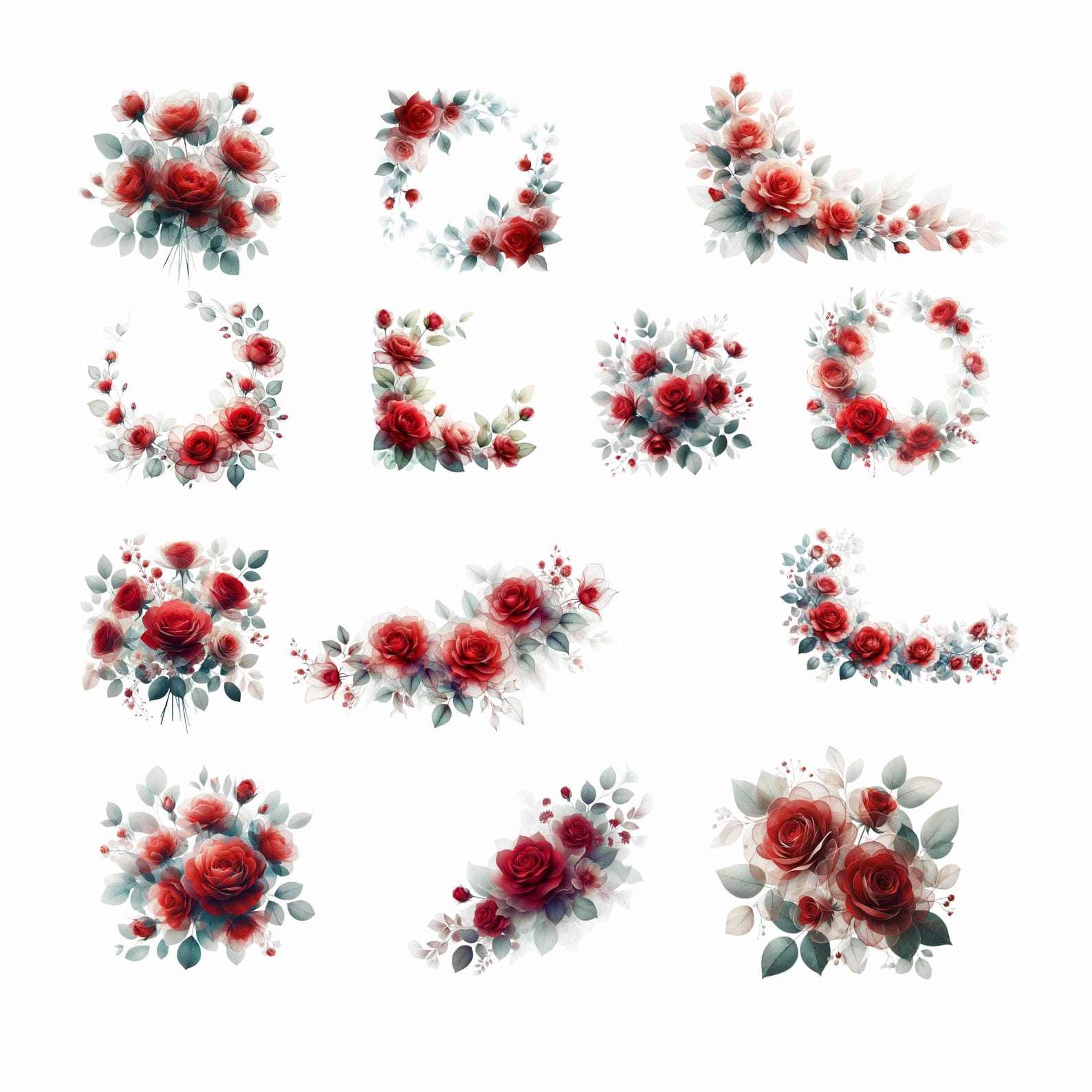Red Rose Floral Border Clipart, Printable PNG, (digital Download) - Etsy
