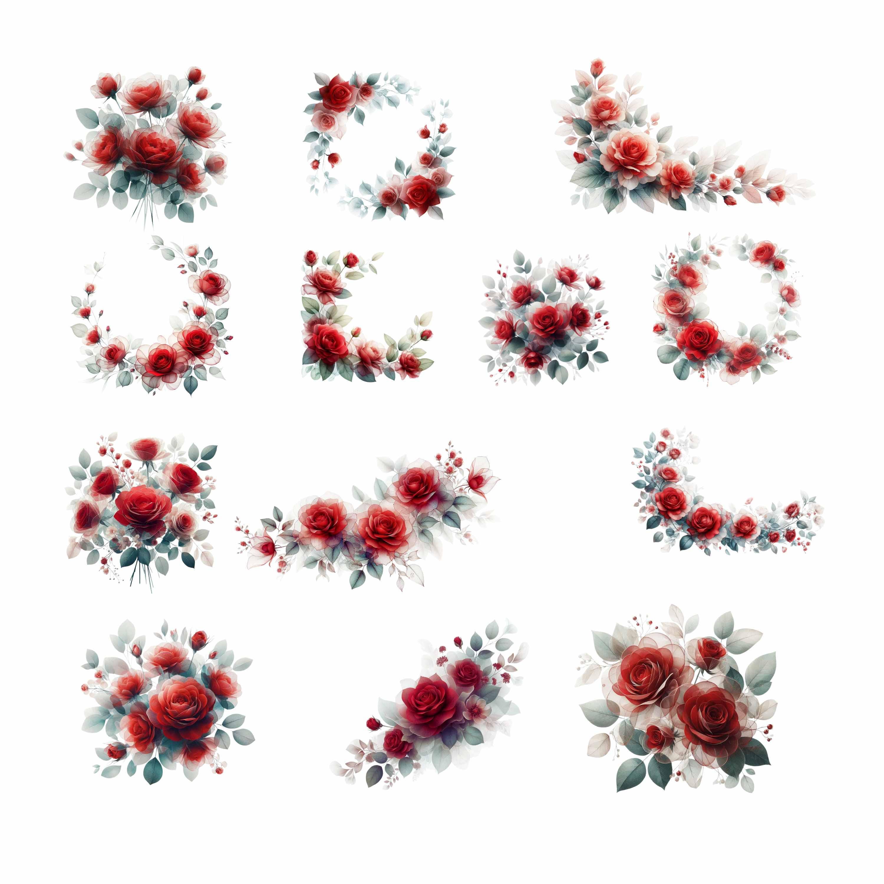 Red Rose Floral Border Clipart, Printable PNG, (digital Download) - Etsy
