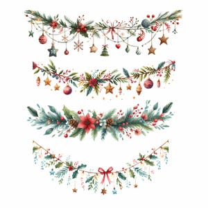 Pacote de 30 faixas de Natal, clipart de Natal, decoração de cartão, bordas de Natal, guirlanda para impressão, PNG, download digital, uso comercial