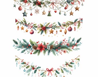 30 Christmas Banner Bundle, Christmas Clipart, Card Decor,  Christmas Borders, Garland Printable, PNG, Digital Download, Commercial Use