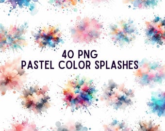 40 png Watercolor  Splashes, Splatter Clipart, Pastel Color Splashes, Neutral Colors, Digital Download, Digital Download, Commercial Use