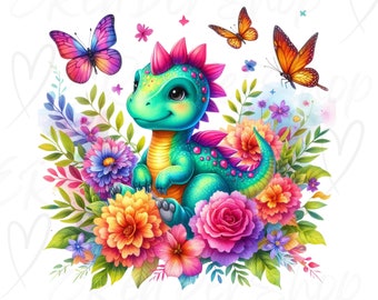 Aquarel cartoon dinosaurus clipart, schattige baby dino, png (digitale download)