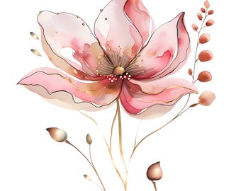 18 Dust Pink Flower Abstract,  Clipart,  Pink Flowers , Watercolor flowers, Papercraft, Card making, PNG, Digital  Download, Commercial Use