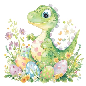 15 Cute Cartoon Easter Dinosaur Clipart, Baby Dinosaur, Printable Watercolor clipart, Nursery Clipart PNG, Instant Download, Commercial use